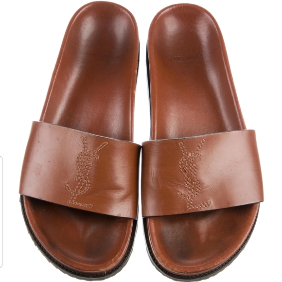 Saint Laurent Leather YSL Logo Leather Slides....Size 8.5 - Picture 3 of 4